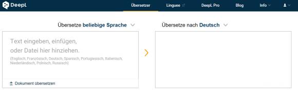 Screenshot des Übersetzungsdienstes DeepL
