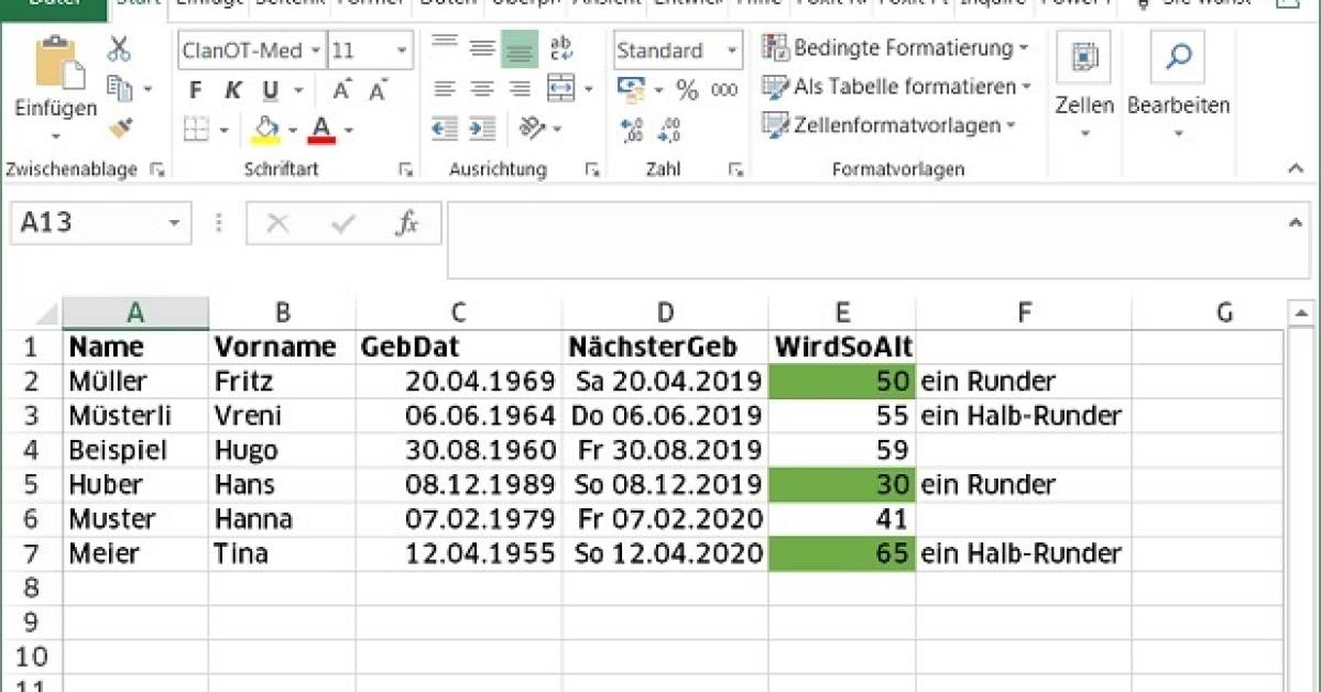 Excel: Unentbehrliche Tricks für Ihre Geburtstagsliste - pctipp.ch