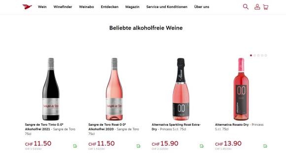 Beispielauswahl alkoholfreie Weine