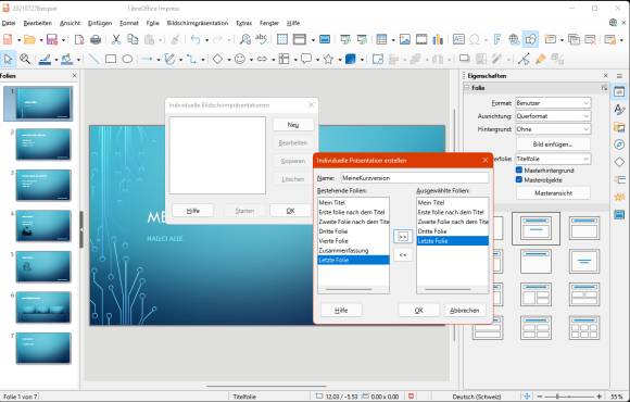 Screenshot LibreOffice Impress mit individueller Präsentation