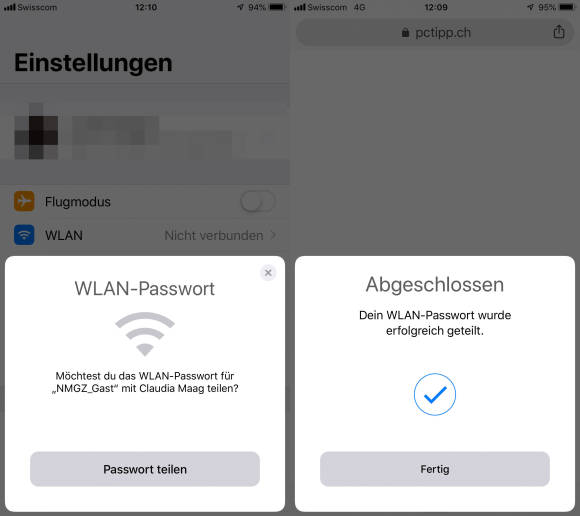 Zwei Screenshots zeigen den Vorgang