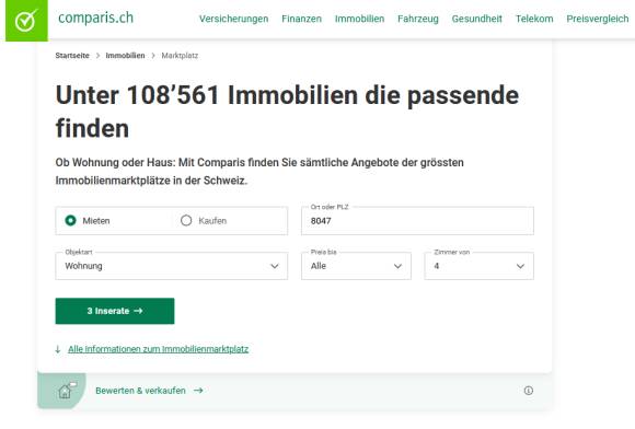 Beispiel eines Wohnungsinserats auf Comparis.ch