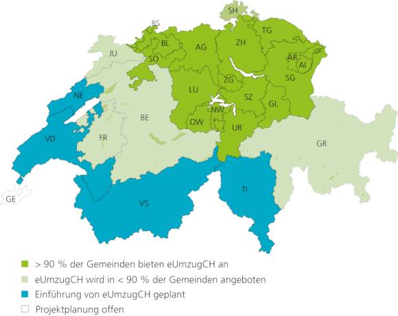 Schweizerkarte mit mehrheitlich grün markierten Kantonen in der Deutschschweiz