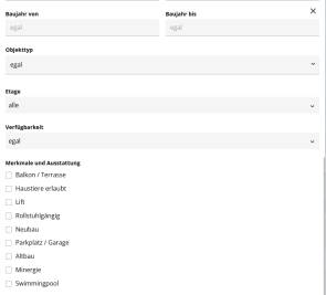 Filterkriterien der Homegate-Webseite