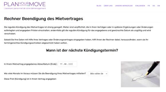 Screenshot des End-of-Lease-Rechners bei PlanYourMove