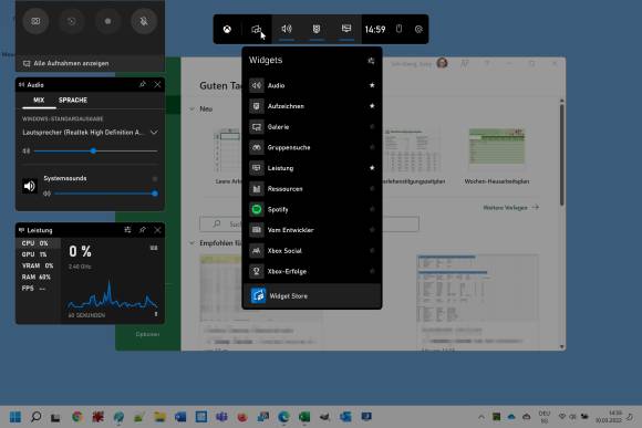 Die Xbox-Game-Bar-Elemente auf dem Desktop