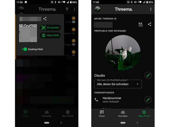 Screenshots aus Threema