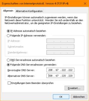 Die DHCP- und DNS-Einstellungen