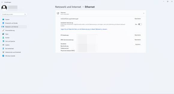 Ethernet-Einstellungen in der Windows-11-Einstellungen-App