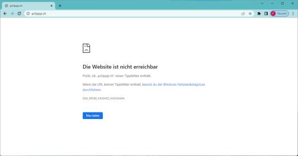 Fehlermeldung des Browsers, wenn die Domain nicht erreichbar ist