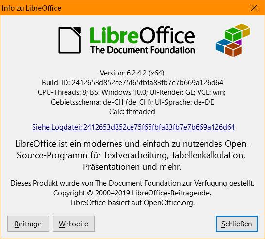 Hier sehen Sie, welche LibreOffice-Version installiert ist