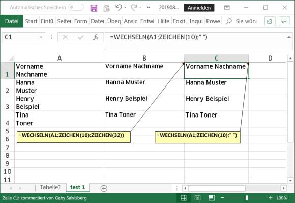 Screenshot Excel mit der Formel