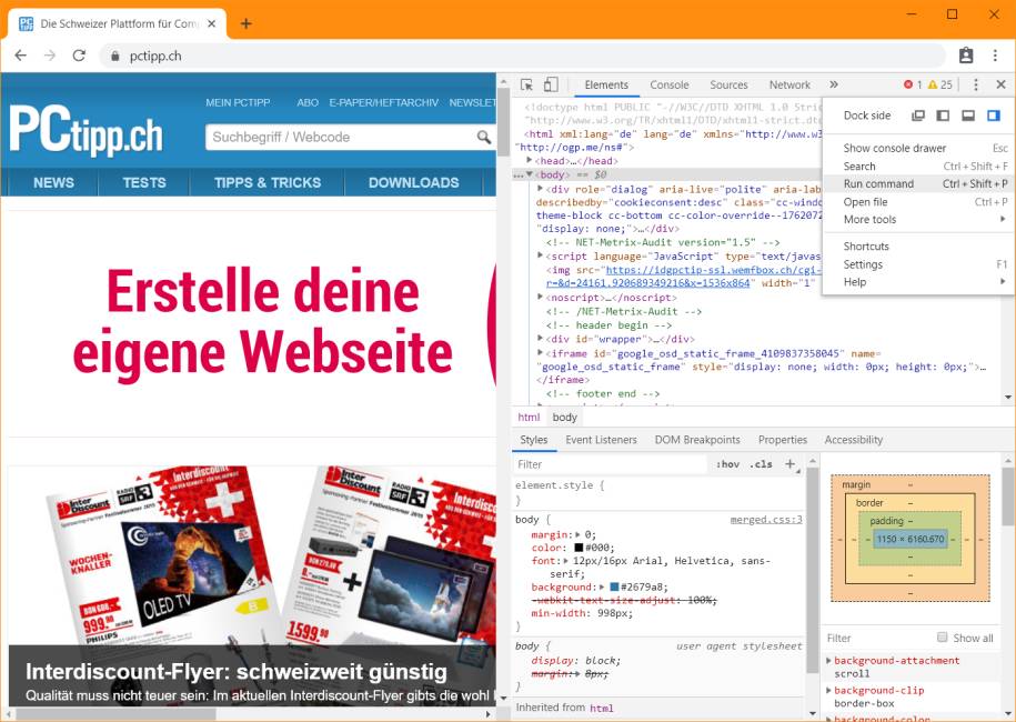 Kein Addon nötig Screenshot einer ganzen seite pctipp.ch