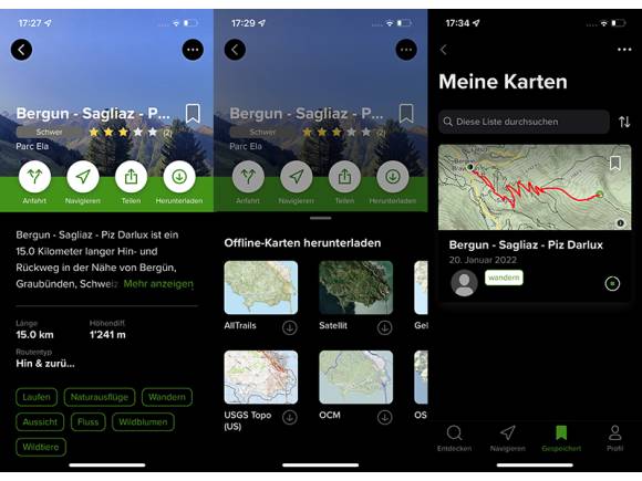 Dieses Bild zeigt die AllTrails-App für iOS