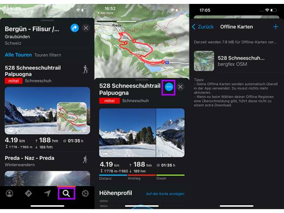 So sieht die Bergfex-Touren-App aus
