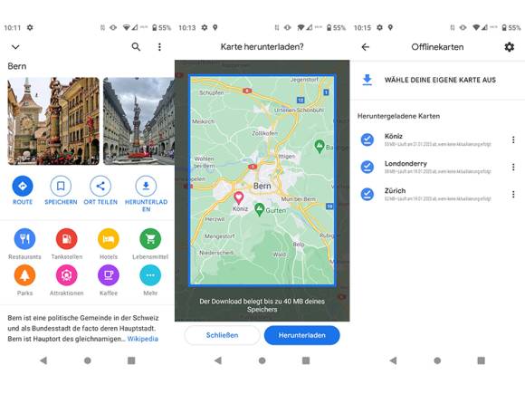 Dieses Bild zeigt, wie man mit Google Maps Karten herunterlädt