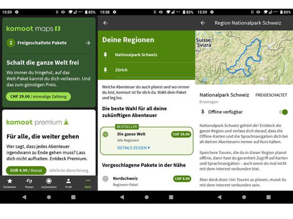 Screenshots aus der Komoot-App