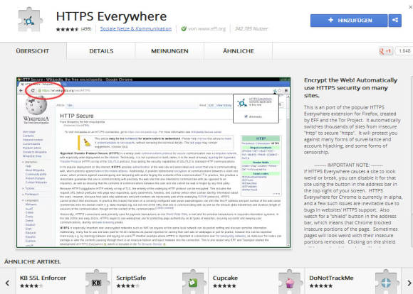 Screenshot der HTTPS-Everywhere-Seite