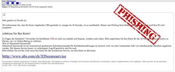 Screenshot einer UBS-Bank-Phishing-Mail