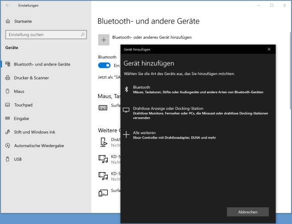 Screenshot Bluetooth-Kopplungsschritt unter Windows 10