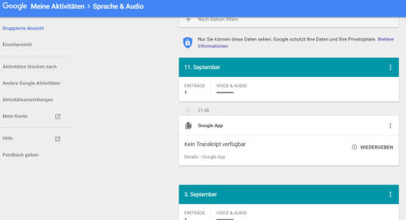 Google-Aktivitäten mit Sprachaufzeichnungen