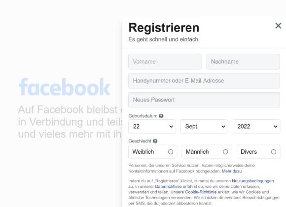 Facebook-Registrierformular