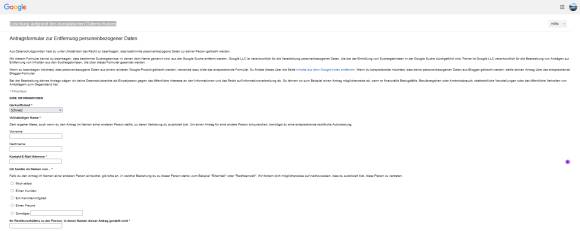 Google-Antragsformular zum Löschen von Daten