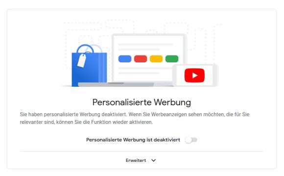 Einstellung zu personalisierter Google-Werbung