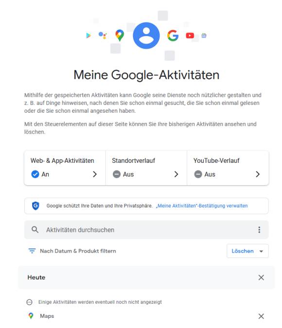 Die Ansicht der Google-Aktivitäten