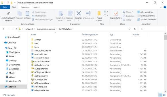Screenshot Sysinternals-Tools im Explorer