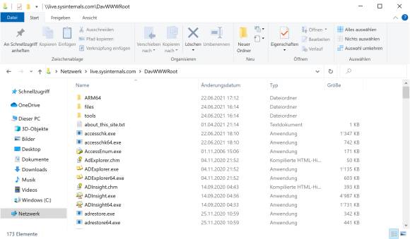 Screenshot Sysinternals-Tools im Explorer