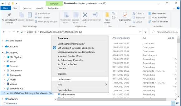 Die Sysinternals-Tools im Explorer unter Laufwerk S: