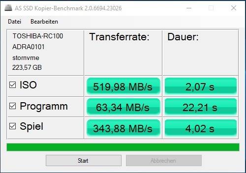 AS-SSD-Benchmark-Test: «ISO», «Programm» und «Spiel»