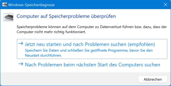 Die Speicherdiagnose unter Windows 11