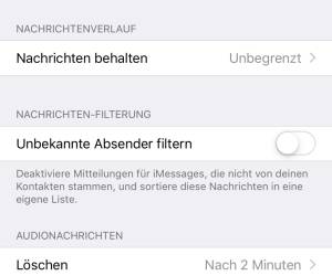 Screenshot iPhone Nachrichteneinstellungen
