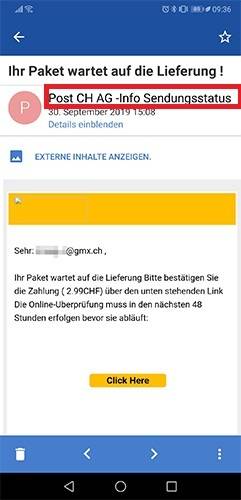 Der Absender ist auf den ersten Blick täuschend ähnlich