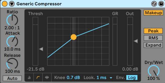 Screenshot einer Kompressor-Software, die einen Pegel anzeigt