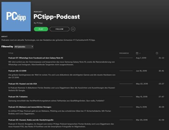 Screenshot des PCtipp-Podcasts auf Spotify