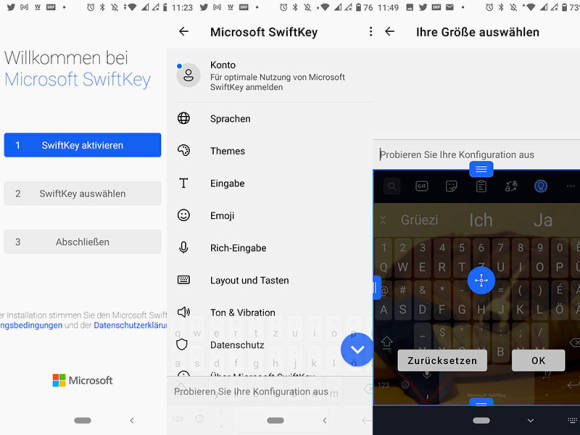 SwiftKey-Screenshots mit Einstellungen