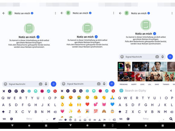 Drei Screenshots der Fleksy-Tastatur