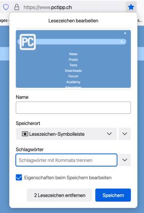 Screenshot Lesezeicheneinstellungen