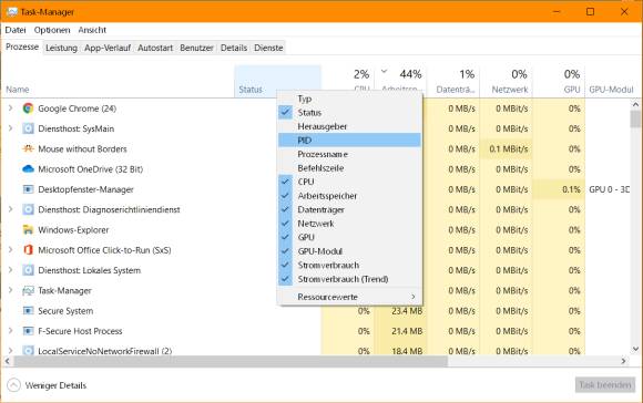 task manager zeigt nichts an