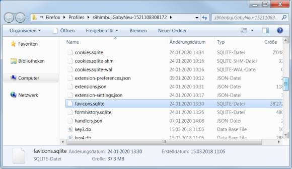 In der Datei favicons.sqlite liegen die Firefox-Favicons