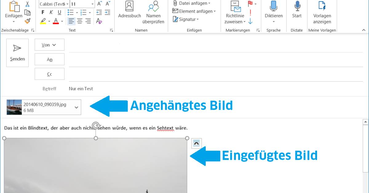 Outlook Bild anhängen oder einfügen wie gehts richtig? pctipp.ch