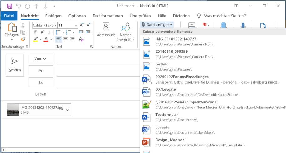 Outlook Bild anhängen oder einfügen wie gehts richtig? pctipp.ch