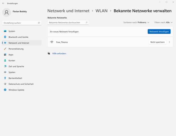 Netzwerk-Einstellungen mit Neues Netzwerk hinzufügen