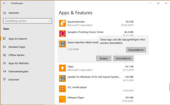 Deinstallieren Sie auch den Teams Machine-Wide Installer