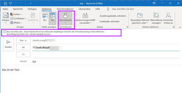 Verschlüsselungs-Option in Outlook 