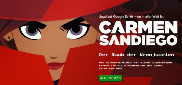 Google-Earth-Banner zum Carmen-Sandiego-Spiel