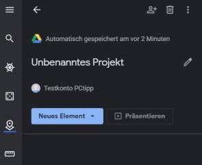 Screenshot Speicheroption für ein Projekt